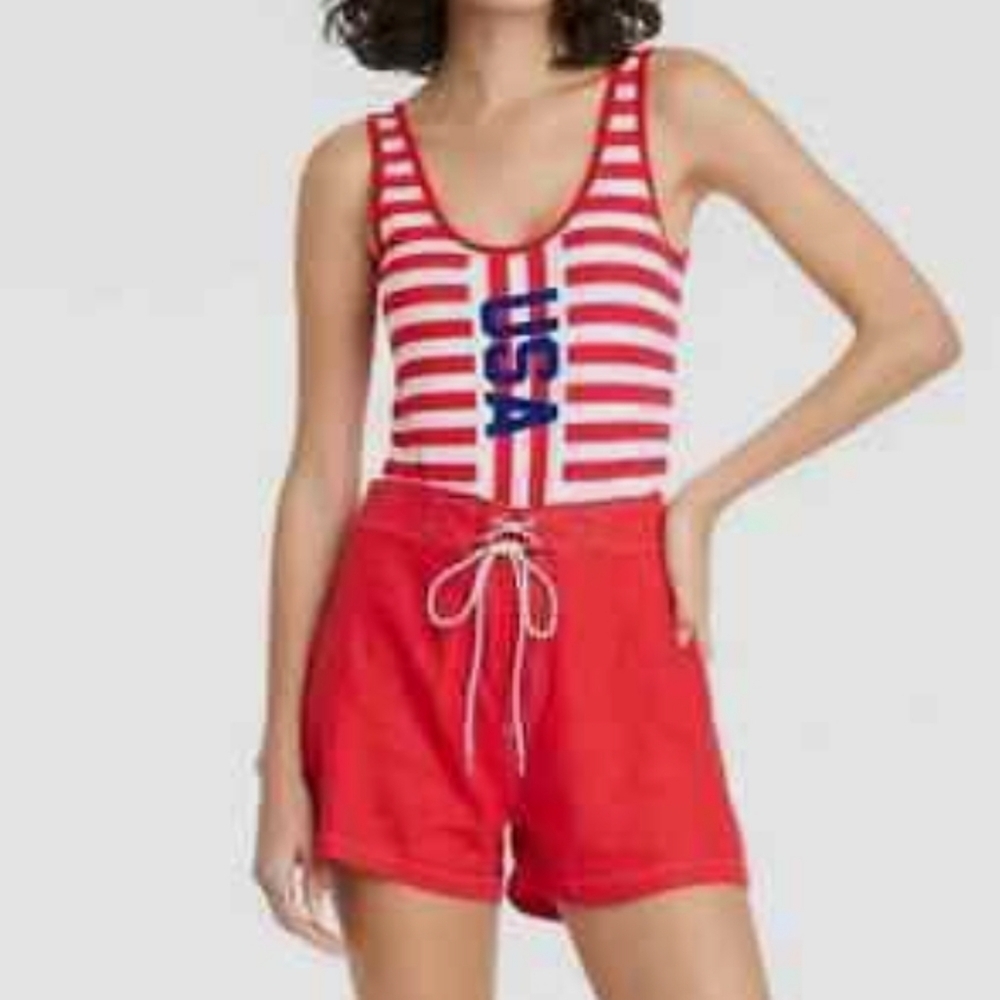 IML USA Red and White Striped Bodysuit Size Small